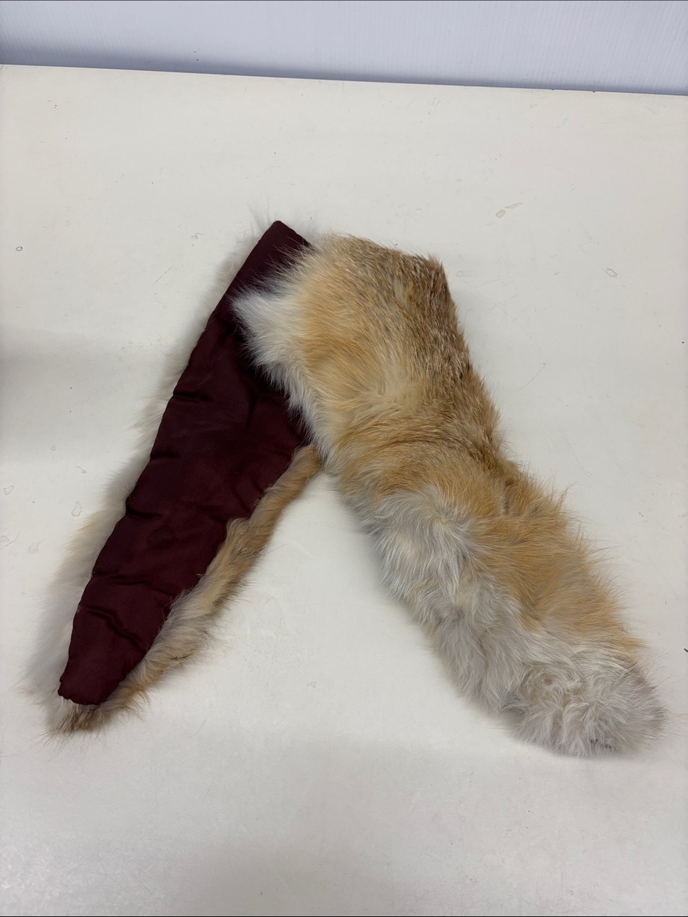 Real Fox Fur Scarf Wrap with Burgundy Lining